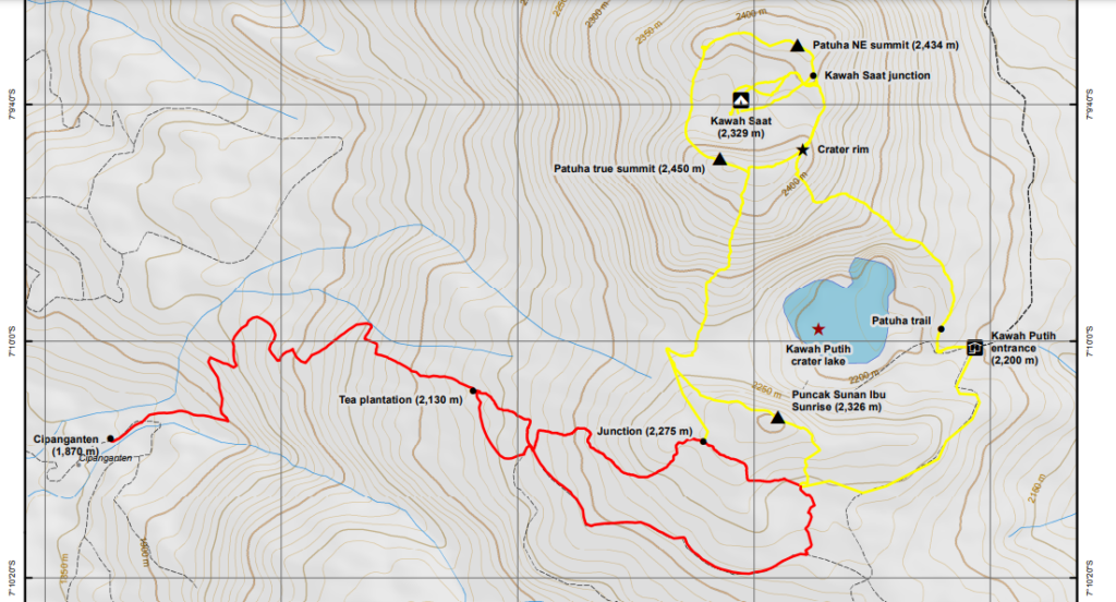 Peta Topografi Jalur Non Resmi Gunung Patuha